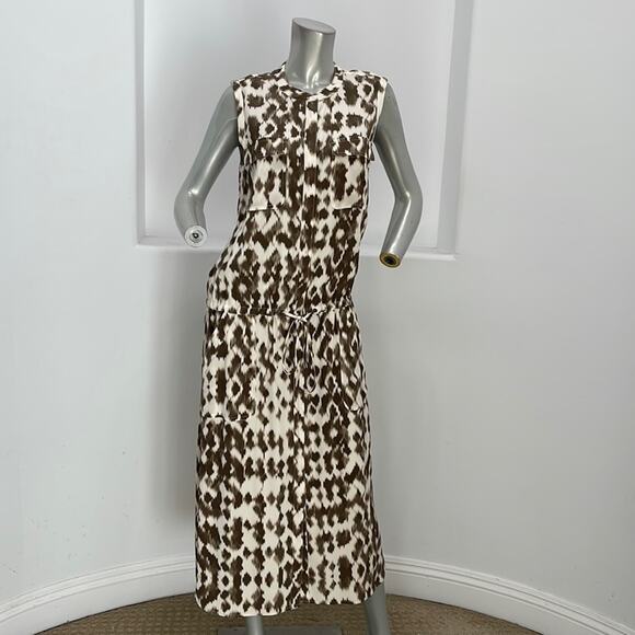 VINCE Silk DressPrinted Midi Drawstring Waist Size MNWT